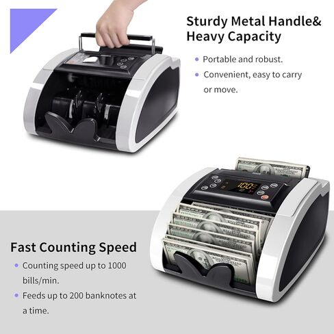 ماكينة عد النقود من Aneken مزودة بتقنية كشف التزييف بالأشعة فوق البنفسجية/MG/IR/DBL/HLF/CHN، آلة عد الفواتير المحمولة في الولايات المتحدة الأمريكية/اليورو، عداد الفواتير مع شاشة خارجية LED، أوضاع الإضافة والدفعة، ضمان لمدة عامين in Kuwait