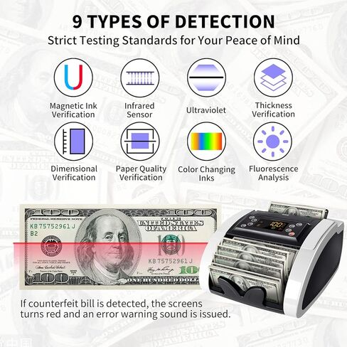 ماكينة عد النقود من Aneken مزودة بتقنية كشف التزييف بالأشعة فوق البنفسجية/MG/IR/DBL/HLF/CHN، آلة عد الفواتير المحمولة في الولايات المتحدة الأمريكية/اليورو، عداد الفواتير مع شاشة خارجية LED، أوضاع الإضافة والدفعة، ضمان لمدة عامين in Kuwait