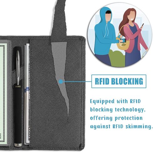غطاء دفتر الشيكات الجلدي من Sanlykate للرجال والنساء، حامل بطاقات حافظة دفتر الشيكات RFID مع مقسم مجاني، تسجيل قياسي للشيكات المكررة مع إدراج القلم، صليب أسود in Kuwait