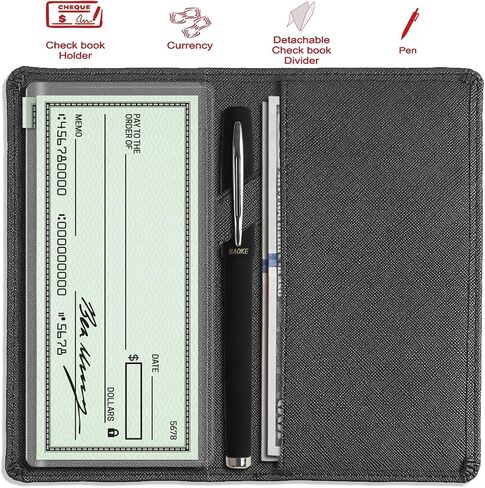 غطاء دفتر الشيكات الجلدي من Sanlykate للرجال والنساء، حامل بطاقات حافظة دفتر الشيكات RFID مع مقسم مجاني، تسجيل قياسي للشيكات المكررة مع إدراج القلم، صليب أسود in Kuwait