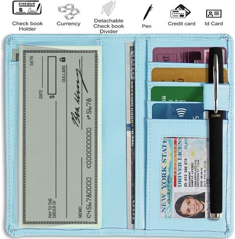 غطاء دفتر الشيكات الجلدي من Sanlykate للرجال والنساء، حامل بطاقات حافظة دفتر الشيكات RFID مع مقسم مجاني، تسجيل قياسي للشيكات المكررة مع إدراج القلم، صليب أسود in Kuwait