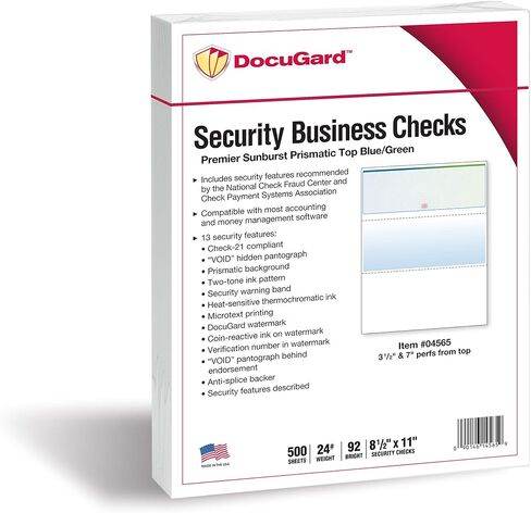 DocuGard Blue/Red Prismatic Top Check, 8.5 x 11 Inches, 24 lb, 500 Sheets, 1 Check Per Sheet (04532) in Kuwait