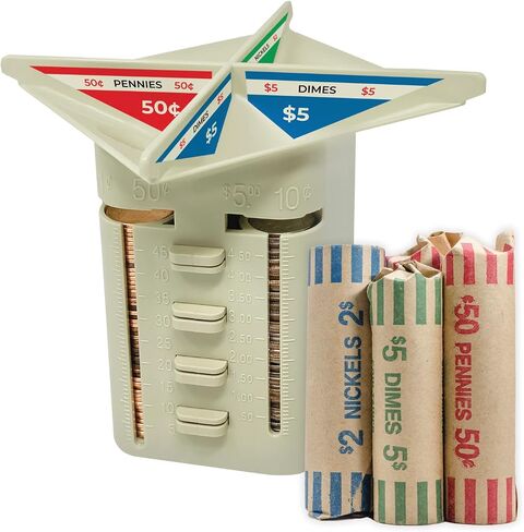 Nadex All-in-One Manual Coin Tender - Counter and Wrapper Tube with 32 Coin Wrappers | Great Storage and Organization Solution | Slots for Pennies, Nickels, Dimes, and Quarters in Saudi Arabia