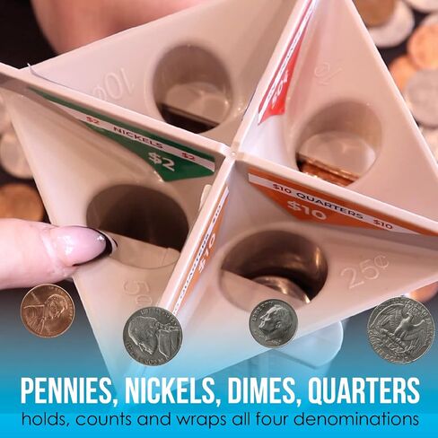 Nadex All-in-One Manual Coin Tender - Counter and Wrapper Tube with 32 Coin Wrappers | Great Storage and Organization Solution | Slots for Pennies, Nickels, Dimes, and Quarters in Saudi Arabia