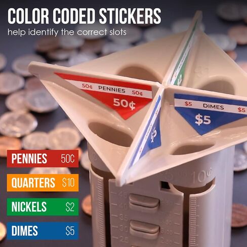 Nadex All-in-One Manual Coin Tender - Counter and Wrapper Tube with 32 Coin Wrappers | Great Storage and Organization Solution | Slots for Pennies, Nickels, Dimes, and Quarters in Saudi Arabia