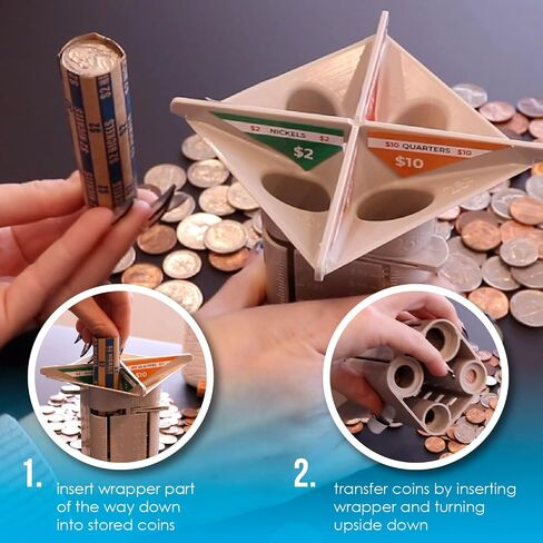 Nadex All-in-One Manual Coin Tender - Counter and Wrapper Tube with 32 Coin Wrappers | Great Storage and Organization Solution | Slots for Pennies, Nickels, Dimes, and Quarters in Saudi Arabia