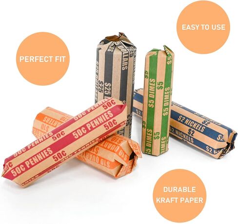 L LIKED 300 Assorted Bundle Flat Striped Coin Wrappers (150 of Quarter, 60 of Nickel&Dime, 30 of Dollar) in Saudi Arabia