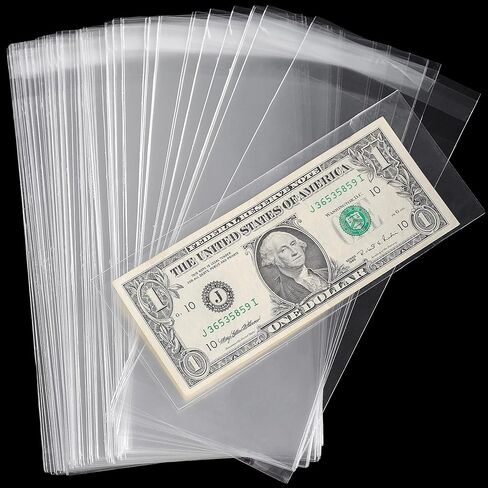 Uncle Paul Clear Paper Money Holder 17.5x7.5CM/6.9x2.9IN - Currency Sleeves Money Sleeve PP Material for Banknote/Bill/Trading Card/Stamp 100 Pieces PN01M100 in Kuwait