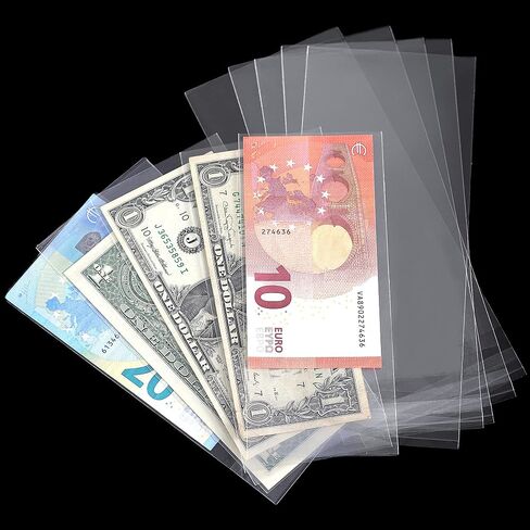 Uncle Paul Clear Paper Money Holder 17.5x7.5CM/6.9x2.9IN - Currency Sleeves Money Sleeve PP Material for Banknote/Bill/Trading Card/Stamp 100 Pieces PN01M100 in Kuwait