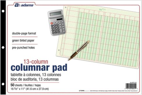 Adams Analysis Pad, 16 3/8" x 11", 100 Pages (50 Sheets), 13 Columns, Green in Saudi Arabia