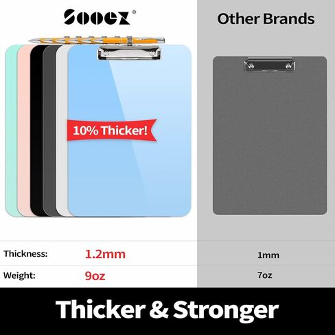 Sooez Plastic Clipboard with Pen Holder, [10% Thicker] Clip Boards 8.5x11 with Low Profile Clip, Cute Hanging Clipboard, Standard Letter Size A4 for Women Kid Teacher, Office & School Supplies, Black in Saudi Arabia