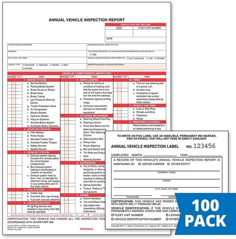 J. J. Keller 10-Pack, Annual Vehicle Inspection Report Form & Adhesive Vinyl Label 2-Ply, 3-Ply Carbonless Form, Bundle Shrinkwrapped, DOT Compliant in Saudi Arabia
