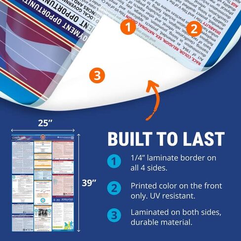 Updated 2023 California State & Federal Labor Law Poster- Includes Current April FLSA, FMLA, and EPPA Updates- OSHA Workplace Compliant & Required- UV Laminated & Waterproof - 25" x 39" (English) in Kuwait