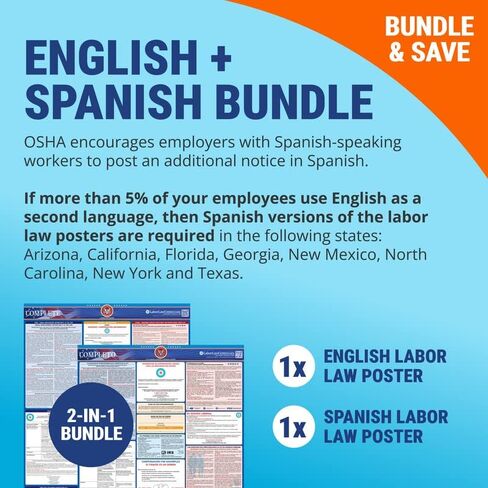 Updated 2023 California State & Federal Labor Law Poster- Includes Current April FLSA, FMLA, and EPPA Updates- OSHA Workplace Compliant & Required- UV Laminated & Waterproof - 25" x 39" (English) in Kuwait