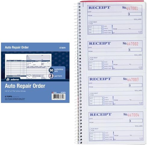 Adams Auto Repair Order Forms, 8.5 x 7.44 Inch, 3-Part, Carbonless, 50-Pack, White and Canary (GT3870) in Saudi Arabia