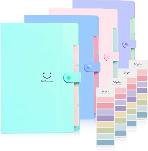 SKYDUE Expanding File Folders with 5 Pockets, Accordion File Organizer with 32 Labels, Portable Document Paper Organizer, Filing Folders, Letter / A4 Size, Pack of 4 in Saudi Arabia