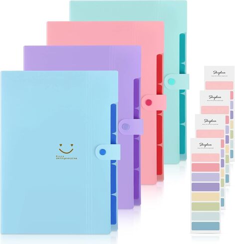 SKYDUE Expanding File Folders with 5 Pockets, Accordion File Organizer with 32 Labels, Portable Document Paper Organizer, Filing Folders, Letter / A4 Size, Pack of 4 in Saudi Arabia