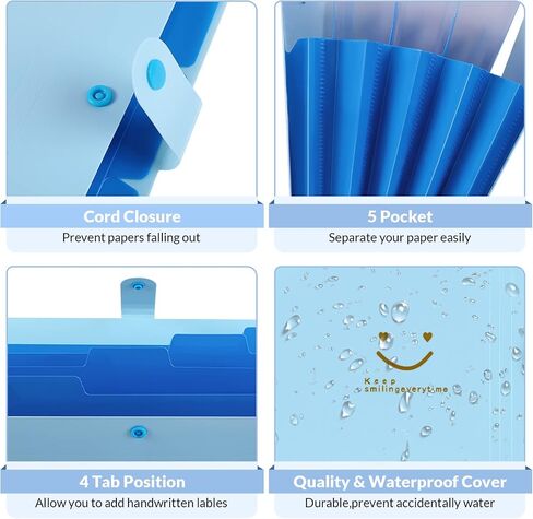 SKYDUE Expanding File Folders with 5 Pockets, Accordion File Organizer with 32 Labels, Portable Document Paper Organizer, Filing Folders, Letter / A4 Size, Pack of 4 in Saudi Arabia