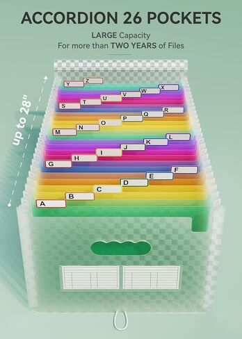 ABC life 26 Pockets Accordian File Folder Organizer Letter Size Expanding File Folder, A4 Portable Document Paper School Organizer, Expandable Multicolor Accordion Filing Folders with Labels(Pink) in Saudi Arabia