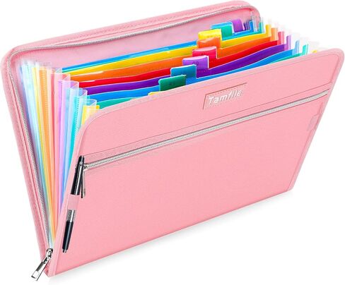Tamfile Fireproof Accordion File Organizer with Handle, 13 Pocket Transparent Expanding File Folder with Zipper & Labels, File Folder with Multi-Pockets Paper Organizer Folder for Letter A4 Files in Saudi Arabia