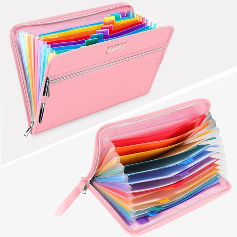 Tamfile Fireproof Accordion File Organizer with Handle, 13 Pocket Transparent Expanding File Folder with Zipper & Labels, File Folder with Multi-Pockets Paper Organizer Folder for Letter A4 Files in Saudi Arabia
