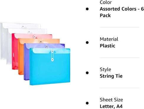 Plastic Letter Size Envelopes with Button & String Tie Closure, 1-1/6" Expansion, Side Load, Clear Poly Reusable File Folders Project Paper Documents Organizer for Office School Home (Color) in Saudi Arabia