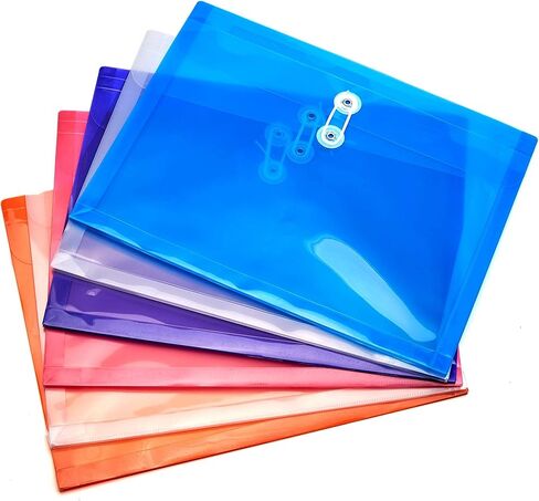 Plastic Letter Size Envelopes with Button & String Tie Closure, 1-1/6" Expansion, Side Load, Clear Poly Reusable File Folders Project Paper Documents Organizer for Office School Home (Color) in Saudi Arabia