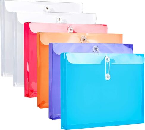 Plastic Letter Size Envelopes with Button & String Tie Closure, 1-1/6" Expansion, Side Load, Clear Poly Reusable File Folders Project Paper Documents Organizer for Office School Home (Color) in Saudi Arabia