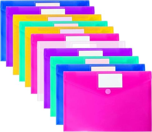 OUTYLTS 11 Pack Plastic Poly Filing Envelopes, Clear Document Folders US Letter A4 Size File Envelopes with Label Pocket & Paste Button for School Home Work Office Organization, 6 Assorted Color in Saudi Arabia