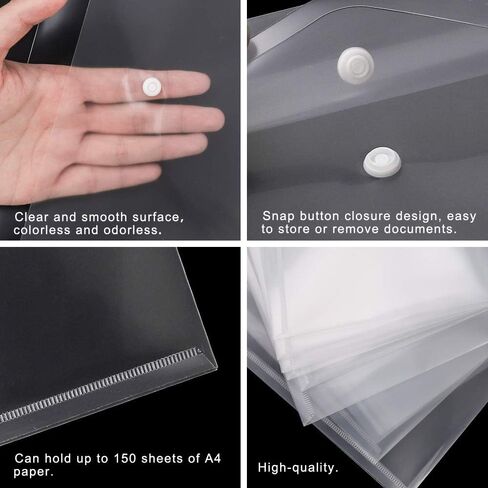 EOOUT 50pcs Plastic Envelopes with Button Snap Closure, Clear Plastic Poly Envelope, Folders for Documents, Waterproof Plastic File Folder, Letter Size, A4 Size, for School and Office Supplies in Saudi Arabia