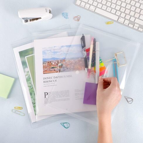 EOOUT 50pcs Plastic Envelopes with Button Snap Closure, Clear Plastic Poly Envelope, Folders for Documents, Waterproof Plastic File Folder, Letter Size, A4 Size, for School and Office Supplies in Saudi Arabia