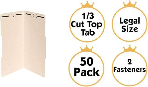 ذا فايل كينغ مجلد ملفات مانيلا مع مثبتات | الحجم القانوني - صندوق من 50 قطعة | 1/3 شريط علوي مقطوع في أوضاع متنوعة | شوكات متينة 2 انش | تنظيم المخططات والسجلات القانونية والاعمال الورقية in Kuwait