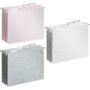 Y YOMA 6 Pack Rose Gold Hanging File Folders Letter Size Decorative File Folder Cute Pretty Hanging Folder Organizer for Filing Cabinet Office Home with 1/5-Cut Adjustable Tabs, 3 Gold Foil Design