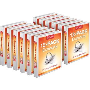 Cardinal Economy 3-Ring Binders, 1", Slant-D Rings, Holds 240 Sheets, ClearVue Presentation View, Non-Stick, White, Case of 12 (90741)