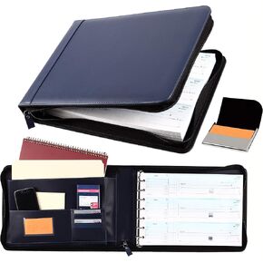 Zippered Business Checkbook Binder - 7 Ring Binder for Business Checks with Built-in Organizer and Business Card Case - PU Leather Binder Portfolio for up to 600 3-Up Business Checks (Green) in Saudi Arabia