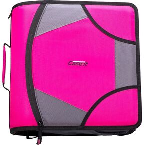 Case-it The King Sized Zip Tab Zipper Binder - 4 Inch D-Rings - 5 Subject File Folder - Multiple Pockets - 800 Sheet Capacity - Comes with Shoulder Strap - Jet Black D-186
