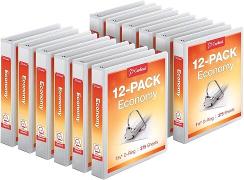 Cardinal Economy 3-Ring Binders, 1", Slant-D Rings, Holds 240 Sheets, ClearVue Presentation View, Non-Stick, White, Case of 12 (90741) in Saudi Arabia