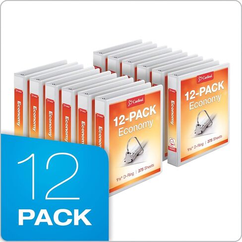 Cardinal Economy 3-Ring Binders, 1", Slant-D Rings, Holds 240 Sheets, ClearVue Presentation View, Non-Stick, White, Case of 12 (90741) in Saudi Arabia