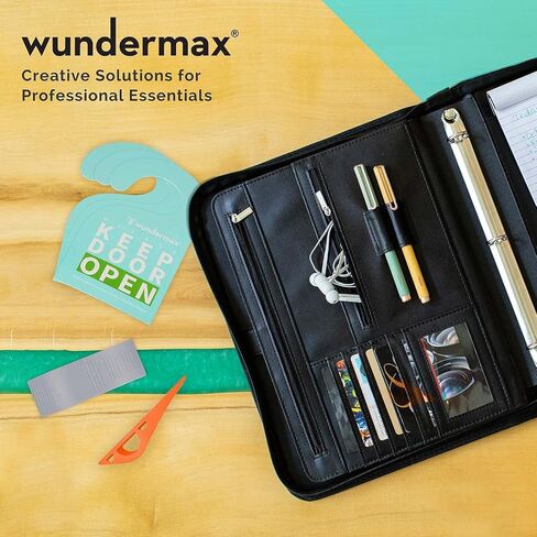 Wundermax Portfolio Binder - 13 x 10.7 x 1.9 Inch, Vegan Leather, 3-Ring Padfolio for Women and Men w/Handle, Zipper, Notepad, Detachable Binder and Pockets for Tablet, Resume and Documents - Black in Saudi Arabia