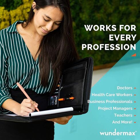 Wundermax Portfolio Binder - 13 x 10.7 x 1.9 Inch, Vegan Leather, 3-Ring Padfolio for Women and Men w/Handle, Zipper, Notepad, Detachable Binder and Pockets for Tablet, Resume and Documents - Black in Saudi Arabia
