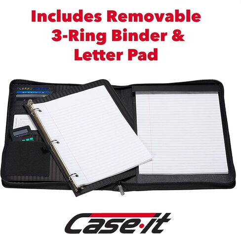 Case-it Executive Zippered Padfolio with Removable 3-Ring Binder and Letter Size Writing Pad, Black (PAD-40) in Saudi Arabia