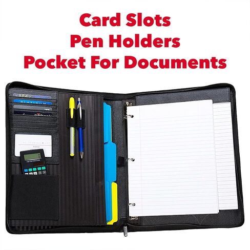 Case-it Executive Zippered Padfolio with Removable 3-Ring Binder and Letter Size Writing Pad, Black (PAD-40) in Saudi Arabia
