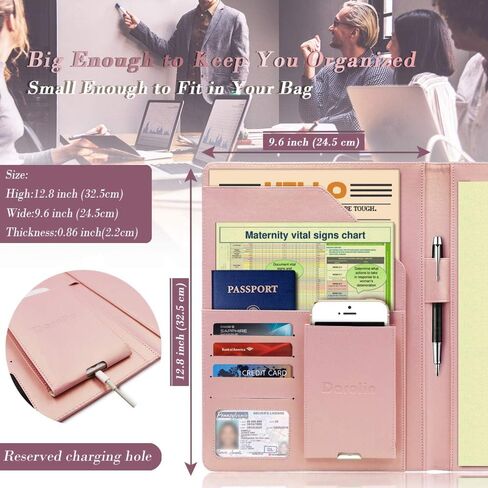 Business/Resume Portfolio Folder Binder, Padfolio with 3 Ring Binder, Interview/Conference/Legal Document Portfolio Organizer, Leather Portfolio Padfolio for Women/Men - RG in Kuwait