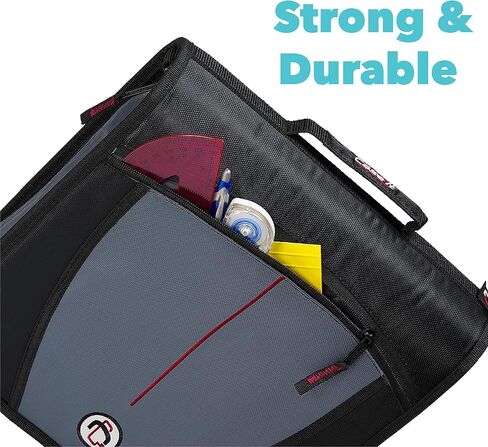Case-it The Mighty Zip Tab Zipper Binder - 3 Inch O-Rings - 5 Color Tab Expanding File Folder - Multiple Pockets - 600 Sheet Capacity - Comes with Shoulder Strap - Black D-146 in Saudi Arabia