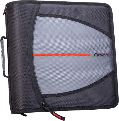 Case-it The Mighty Zip Tab Zipper Binder - 3 Inch O-Rings - 5 Color Tab Expanding File Folder - Multiple Pockets - 600 Sheet Capacity - Comes with Shoulder Strap - Black D-146 in Saudi Arabia