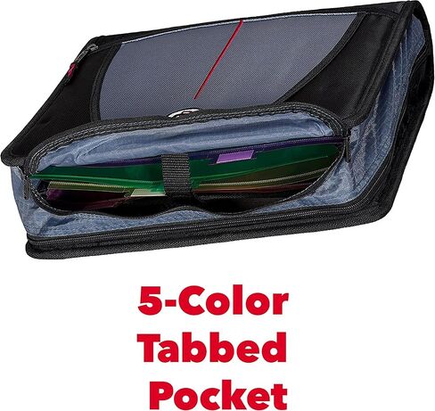 Case-it The Mighty Zip Tab Zipper Binder - 3 Inch O-Rings - 5 Color Tab Expanding File Folder - Multiple Pockets - 600 Sheet Capacity - Comes with Shoulder Strap - Black D-146 in Saudi Arabia