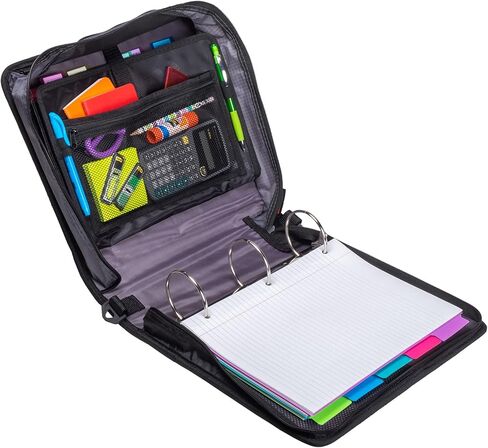 حافظة ملفات بسحاب من Case-it The Mighty Zip Tab - حلقات على شكل حرف O مقاس 3 بوصات - مجلد ملفات ممتد بخمسة ألوان - جيوب متعددة - سعة 600 ورقة - تأتي مع حزام كتف - أسود D-146 in Kuwait