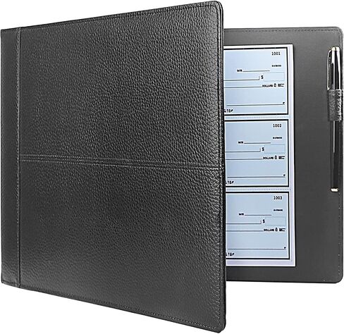 Antner 7 Ring Business Checkbook Binder for Business Checks, 600 Checks Capacity, PU Leather Check Binder with Zipper Pouch, Executive Check Book Binder Holder Portfolio for 9 x 13" Sheets, Black in Saudi Arabia