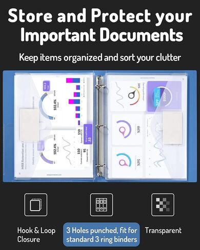 جيب Forvencer Binder، 10 عبوات من الجيب المصنوع من البوليستر ثقيل الوزن مع إغلاق بخطاف وحلقة، تحميل جانبي لمجلدات المجلدات، 3 جيب للحلقات، حجم الحروف، شفاف in Kuwait