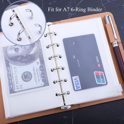 Antner 12 قطعة بحجم A6 جيوب مجلدة 6 فتحات مظاريف نقدية للميزانية، مجلدات شفافة بسحاب أكياس أوراق فضفاضة لموثق الميزانية ذو 6 حلقات، أكياس حفظ المستندات البلاستيكية المقاومة للماء in Saudi Arabia